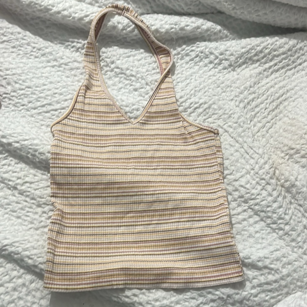 American Eagle Outfitters Women’s Striped Tan Neutrals Halter Tank Top Size XS - Picture 2 of 7